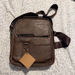 Faux Leather Messenger Shoulder Crossbody Bag for Men Dark Brown